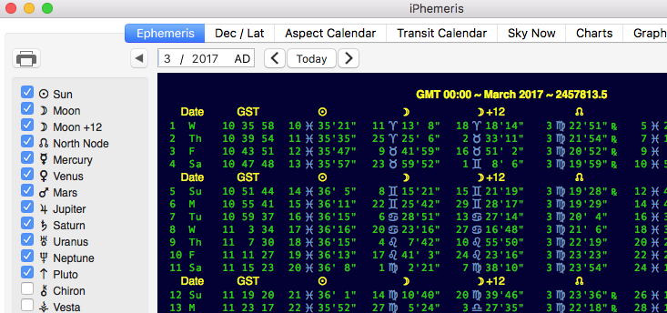 iPhemeris Ephemeris Mac OS